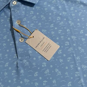 Peter Millar Summer Comfort Men's 2XL Blue Shark Tooth Island Golf Mesh Polo XXL - Picture 1 of 11