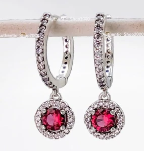 New 100%  Authentic 925 Ale PANDORA Red Round Sparkling Hoop Earrings 292379C01 - Picture 1 of 4