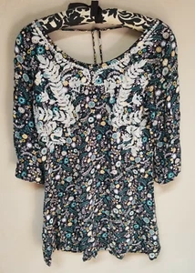 Xhilaration Womens Medium Floral Embroidered 3/4 Sleeves Tunic Top Casual Rayon - Picture 1 of 6