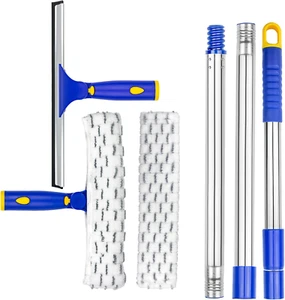 Window Squeegee Cleaner Kit, Rotatable Rubber Squeegee and Microfiber Scrubber-2 - Picture 1 of 12