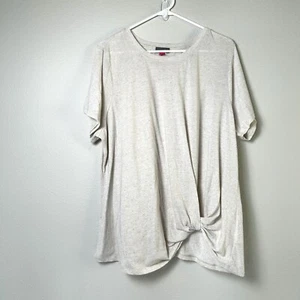 Vince Camuto Top Womens Size 3X Tan Tie Knot Linen Blend Short Sleeve Shirt - Picture 1 of 11