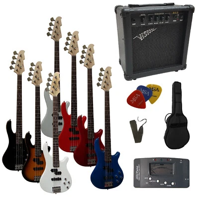 MSA-VISION E-Bass JB8 im GROßEN FARBAUSWAHL SET - Verstärker B25, Zubehör, Long Scale Sound
