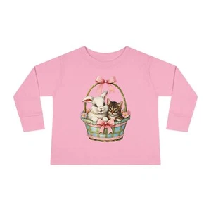 Easter bunny and kitty shirt coquette bow Easter gift Toddler Long Sleeve Tee - Picture 1 of 9