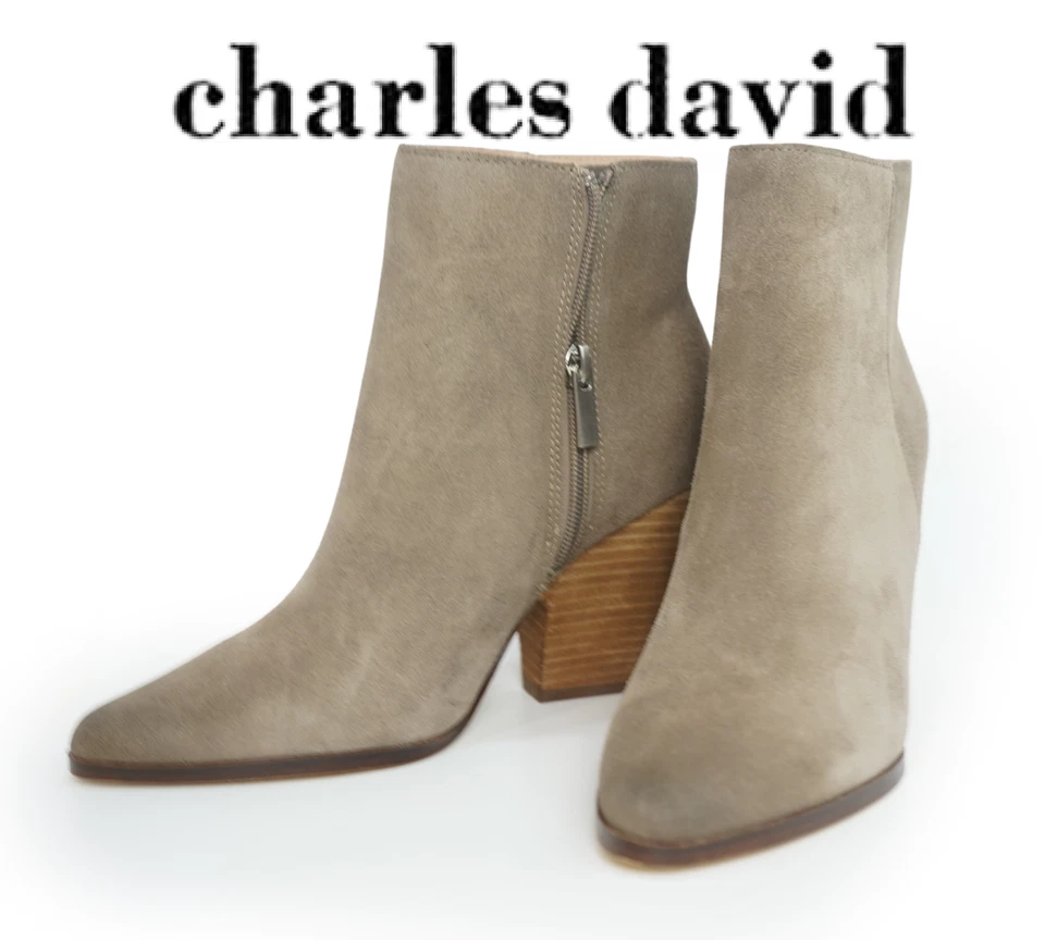 Botas al tobillo Charles David para mujer de gamuza topo - punta puntiaguda apilada tacón alto 5,5 Foto 1 de 1