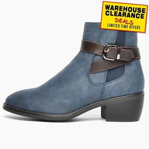 Divaz Farrah Womens Classic Fashion Vegan Zip Ankle Boots Navy