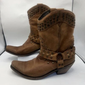 Liberty Black LB711511 Women's 10 Brn Leather Brass Studs Harness Boot A4165 - Picture 1 of 13