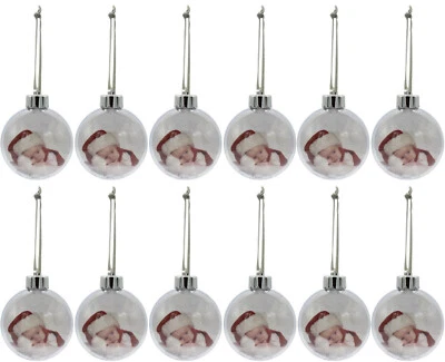 Bola de adorno fotográfico acrílico transparente, (3,15 pulgadas), con tapa plateada y percha paquete de 12 Foto 1 de 4