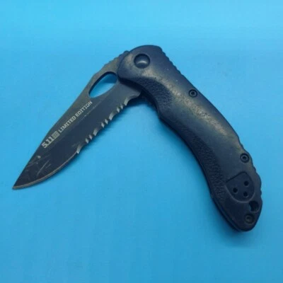 Black 5.11 Tactical 1218 Charlie Folder Pocket Knife 51142 Combo Edge - Image 1 of 4