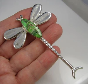 Vintage große Libelle signiert F KÄSE grün Türkis Sterlingsilber Anstecknadel Brosche - Bild 1 von 3