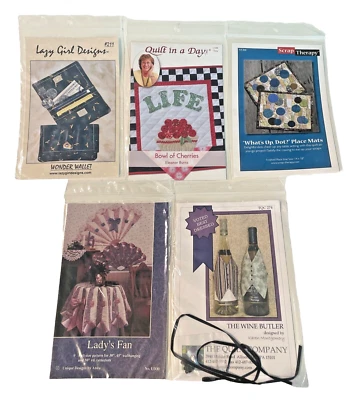 Vintage Sewing Craft Patterns Place Mats Wallet Bowl of Cherries NEW Lot of 5 - Image 1 of 4