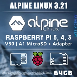 64GB or 128GB Alpine Linux Preloaded Micro SD Card RaspBerry Pi 3, 4, 5 - Picture 1 of 4