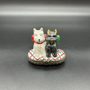 Caja de baratijas Scottie Dogs on a Almohada porcelana con bisagras - Imagen 1 de 6