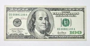 2001 100 DOLLAR BILL LOW SERIAL FANCY NOTE 00 RADAR BOOK ENDS ONE HUNDRED - Picture 1 of 8