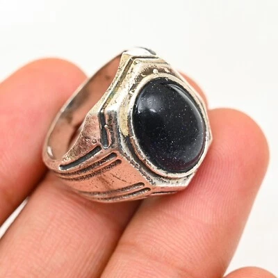 Мужское кольцо с голубым золотым камнем из чистого серебра 925 пробы все размеры M541 - Изображение 1 из 4