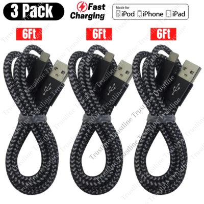 3 Pack Fast Charger USB Cable For iPhone 7 8Plus iPhone 8 11 12 13 14 Pro Max XR - Image 1 of 4