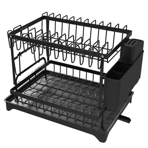 Estante de secado de platos de acero de 2 niveles - Incluye soporte para utensilios, soporte para tazas, soporte para cuchillos - Imagen 1 de 9
