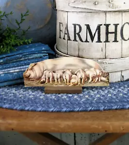 Antique Schoolhouse Cardboard Farm Animal Wood Stand Chester White Sow & Piglets - Picture 1 of 6