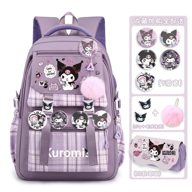 Mochila Com Pins E Acessórios, Mochila Escolar Kawaii Fofa Para Meninas  (roxo)