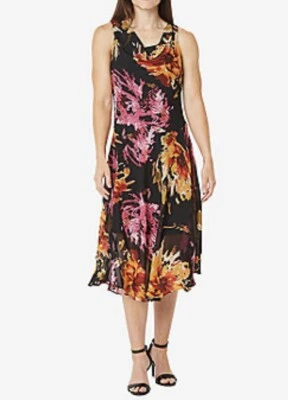 Vestido Robbie Bee Mujer Midi Fit + Acampanado Sin Mangas Floral Talla 6 Cuello Drapeado Foto 1 de 4