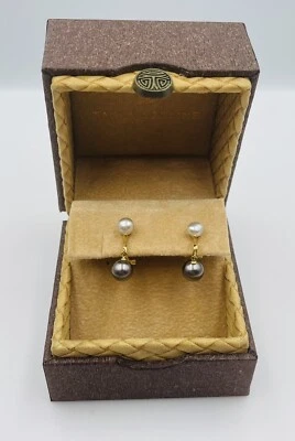 Pendientes colgantes de perlas de Tahití de oro amarillo de 18k Tahia Collins Foto 1 de 4