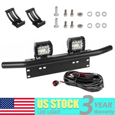 23'' Bull Bar License Plate Mount Bracket & 4" LED Work Lights Combo Kit Wiring - Image 1 of 4