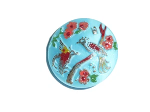 Wonderful Czech Glass Peacock Button Opaque Sky Blue 23mm Gold, Peach, Brown... - Picture 1 of 4