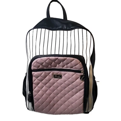 Mochila Luv Betsy By Betsy Johnson Diseño Acolchado Negro Rayas/Rosa Usada en Excelente Condición Foto 1 de 4