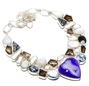 Collar de plata de ley 925 con piedra lunar arco iris y azule Botswana 17,99" - Imagen 1 de 3