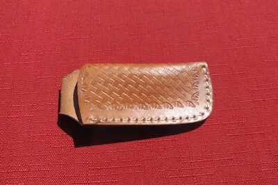Open top quality Leather knife sheath with nice basket weave (Holster only)  - Image 1 of 4
