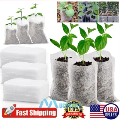 100pcs Biodegradable Non-woven Fabric Nursery Plant Grow Bags Seedling Planting - Image 1 of 4