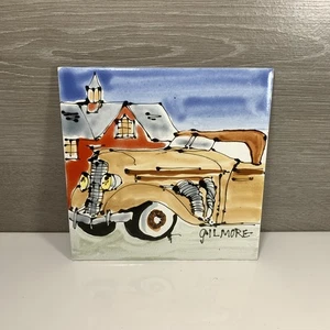 Vintage handbemalte Gilmore Keramikfliese Ford Red House Made in Mexico 7-7/8 Zoll - Bild 1 von 8