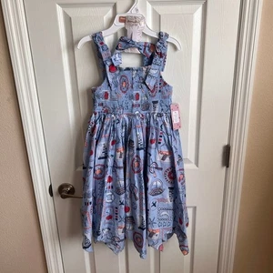NWT Tommy Bahama Kids Girls Dress Size 8 Blue Nautical Sleeveless with Headband - Picture 1 of 9