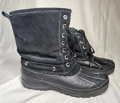 Steve Madden Nordik Duck Rain Boots Womens SZ 10 Black Suede Lace Up Knit Lined - Image 1 of 4