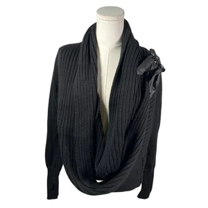 Nicholas K Black Merino Wool Blend Chunky Knit Shawl Collar Cardigan Sweater Sm - Picture 1 of 13
