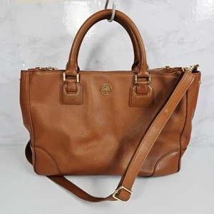 Bolso de Mano Mensajero TORY BURCH Cuero Marrón Robinson Saffiano Doble Cremallera - Imagen 1 de 23