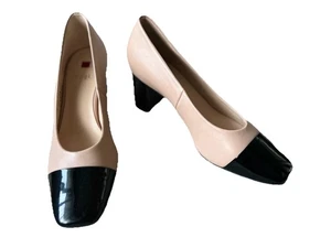 Hogl 2 Tone Nude Soft Leather & Black Patent Leather Toe & Heels Court Shoes 4 - Picture 1 of 12