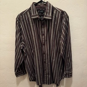 Guess Men’s Long-Sleeve Button-Down Brown Striped Shirt Size XL - Picture 1 of 6