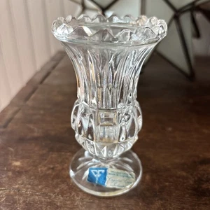 Mini jarrón cristalino 24 % cristal plomo 4,5" patrón molinete Yugoslavia - Imagen 1 de 8