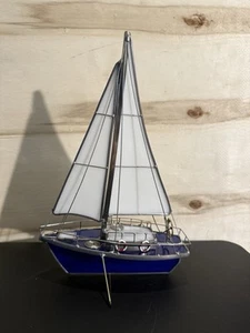 Vintage Stained-glass sailboat nautical sculpture Decorative sailing art glass - Picture 1 of 2