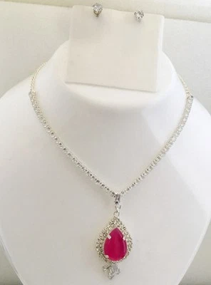 Collana girocollo in argento etnico indiano Bollywood orecchino AD set di... - Immagine 1 di 4