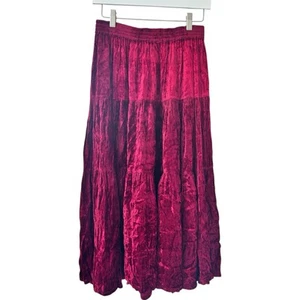 NEO NOSTALGIA Vtg 90s Crushed Velvet Tiered Midi Skirt M Goth Vamp Boho Gypsy - Picture 1 of 9