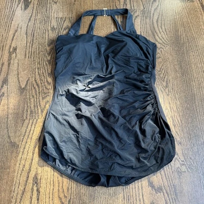 Traje de baño Lands End negro liso halter de una pieza para mujer talla 16D adelgazante acanalado Foto 1 de 4