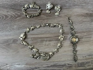 Vintage 1980s Silver Plated Noah's Ark Necklace Bracelet & Pierced Earrings Set - Picture 1 of 21
