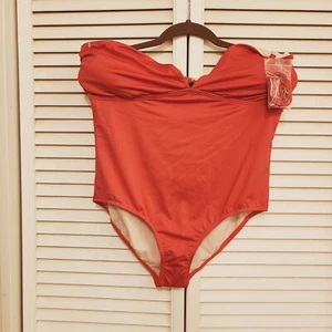 LARK & RO Women's Keyhole Bandeau One Piece Strapless Swimsuit Pink Sz L NWT - Picture 1 of 5