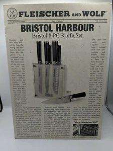 Fleischer And Wolf 8 PC Bristol Harbour Knife Set Black handle/ white block - Picture 1 of 12
