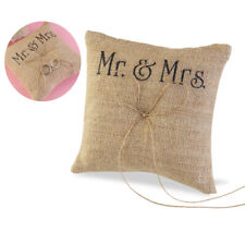 TINKSKY Mr & Mrs Burlap Jute Bow Twine Rustic Wedding Ring Pillow