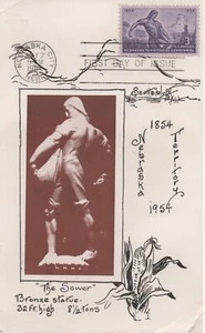 FDC 3 cent Nebraska Stamp Postcard The Sower Statue May 7 1954 Council Bluff - Picture 1 of 2