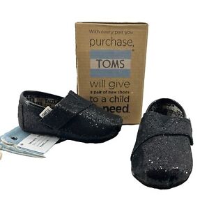 Toms Youth Classic Glitter Shoes Black, Size 4 M US Toddler, EU 19