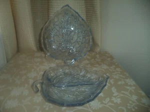 (60)Bagley - Pressed Glass - Leaf Dishes - Pale Blue - Set of Two (B) - Picture 1 of 1