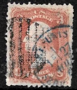 TRANSIT of FRANCE - Blue HANDSTAMP + GRID FANCY CANCEL on US# 94 w GRILL - WoW ! - Picture 1 of 2